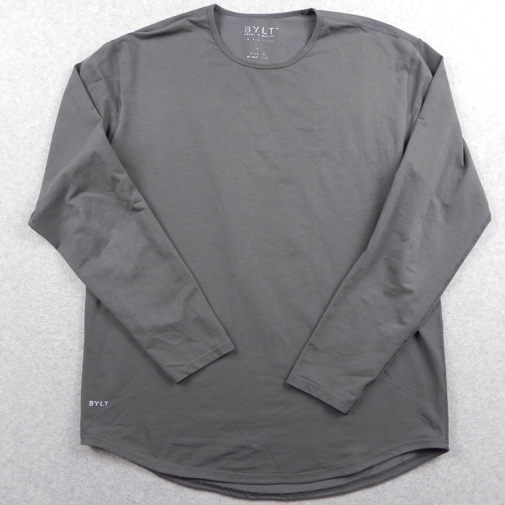 BYLT T-Shirt Mens XL Premium Basics Drop Cut Tee Active Stretch Gray Long Sleeve